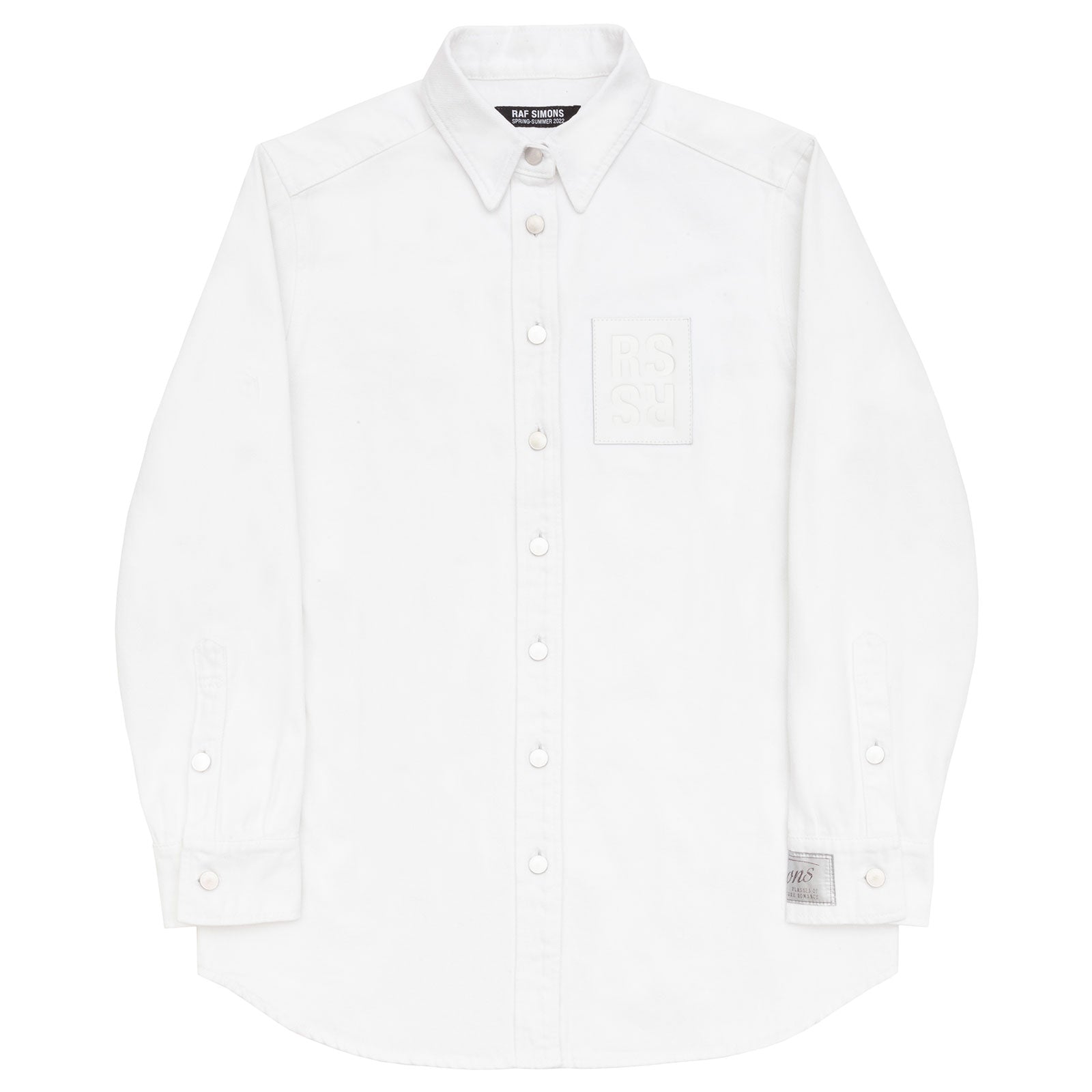 Raf simons. Straight fit denim shirt with label on sleeve ...